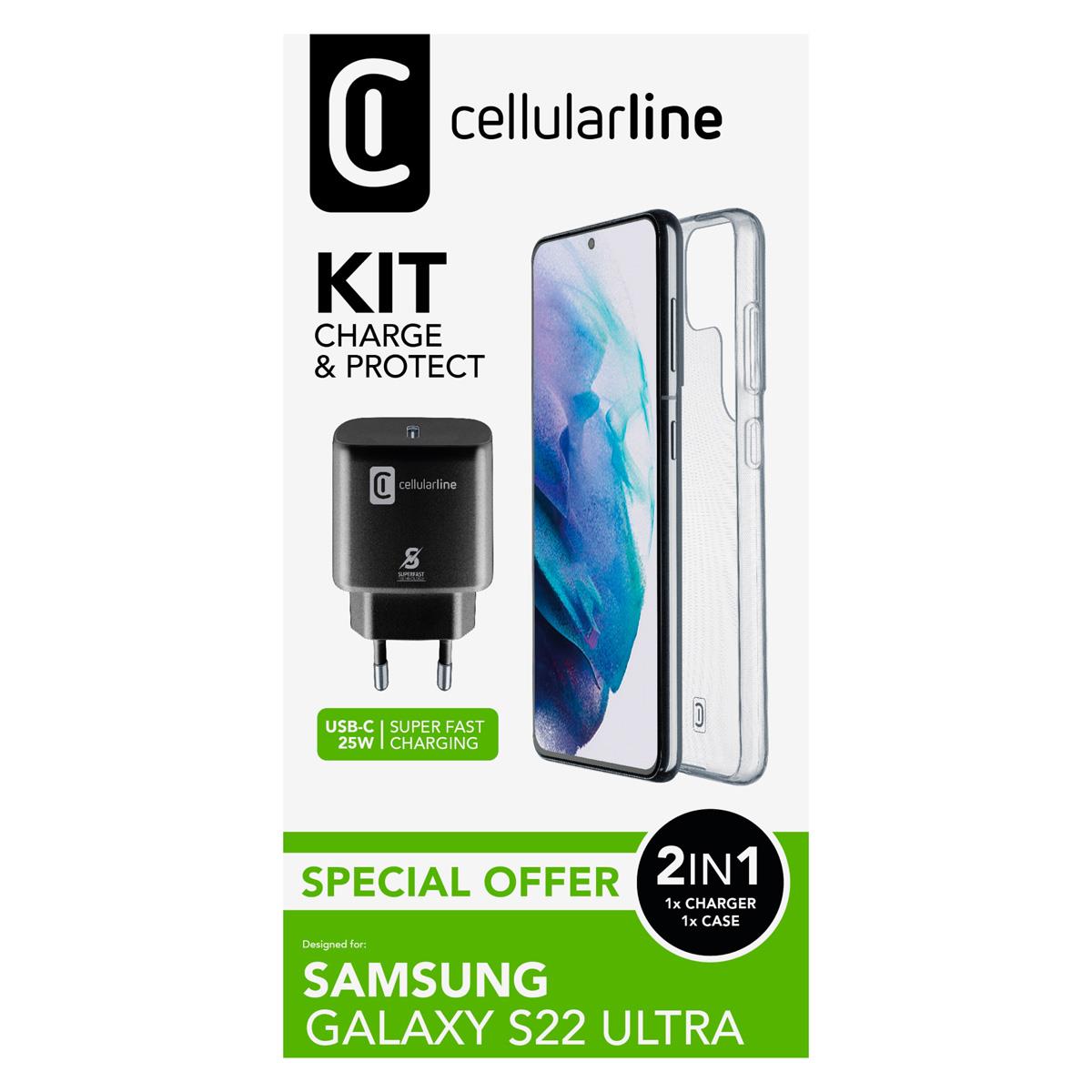 CHARGE & PROTECT KIT aus Backcover und Reiselader Type-C 25W für Samsung Galaxy S22 Ultra