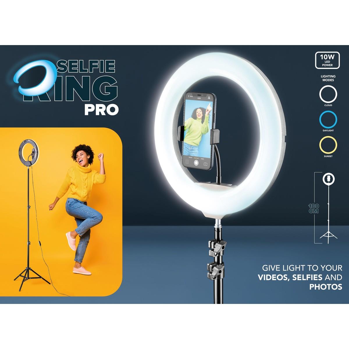 Selfie Ring PRO mit LED und Stativ für Smartphones bis 6,7 Zoll