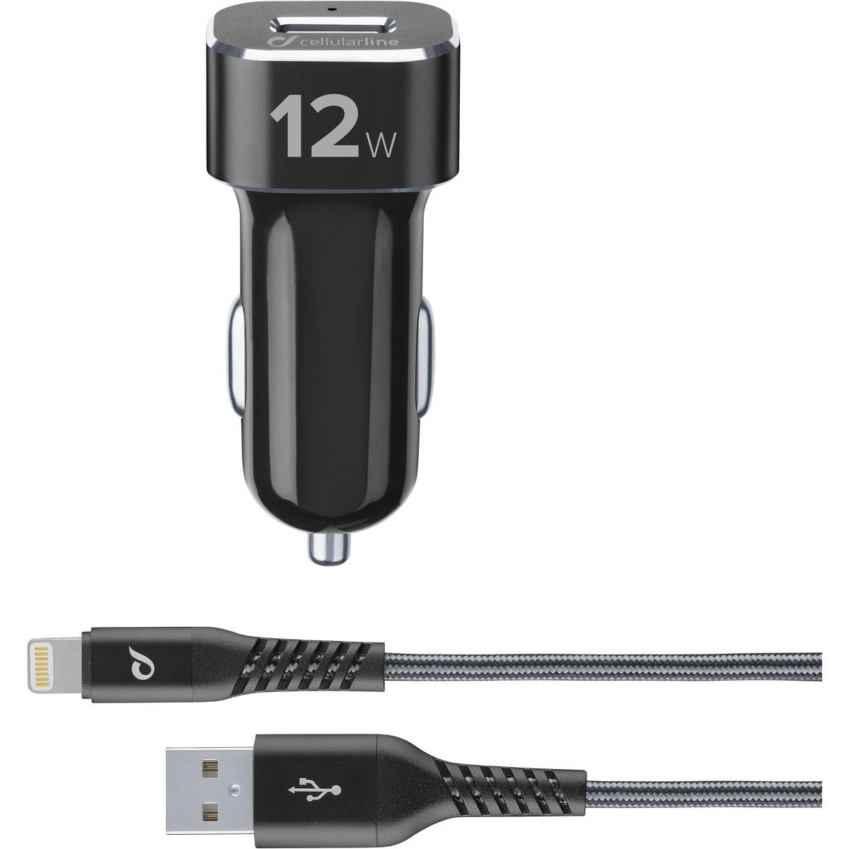 KFZ-Lader-Set TETRA FORCE 12W USB Type-A inkl. Kabel für Apple Lightning