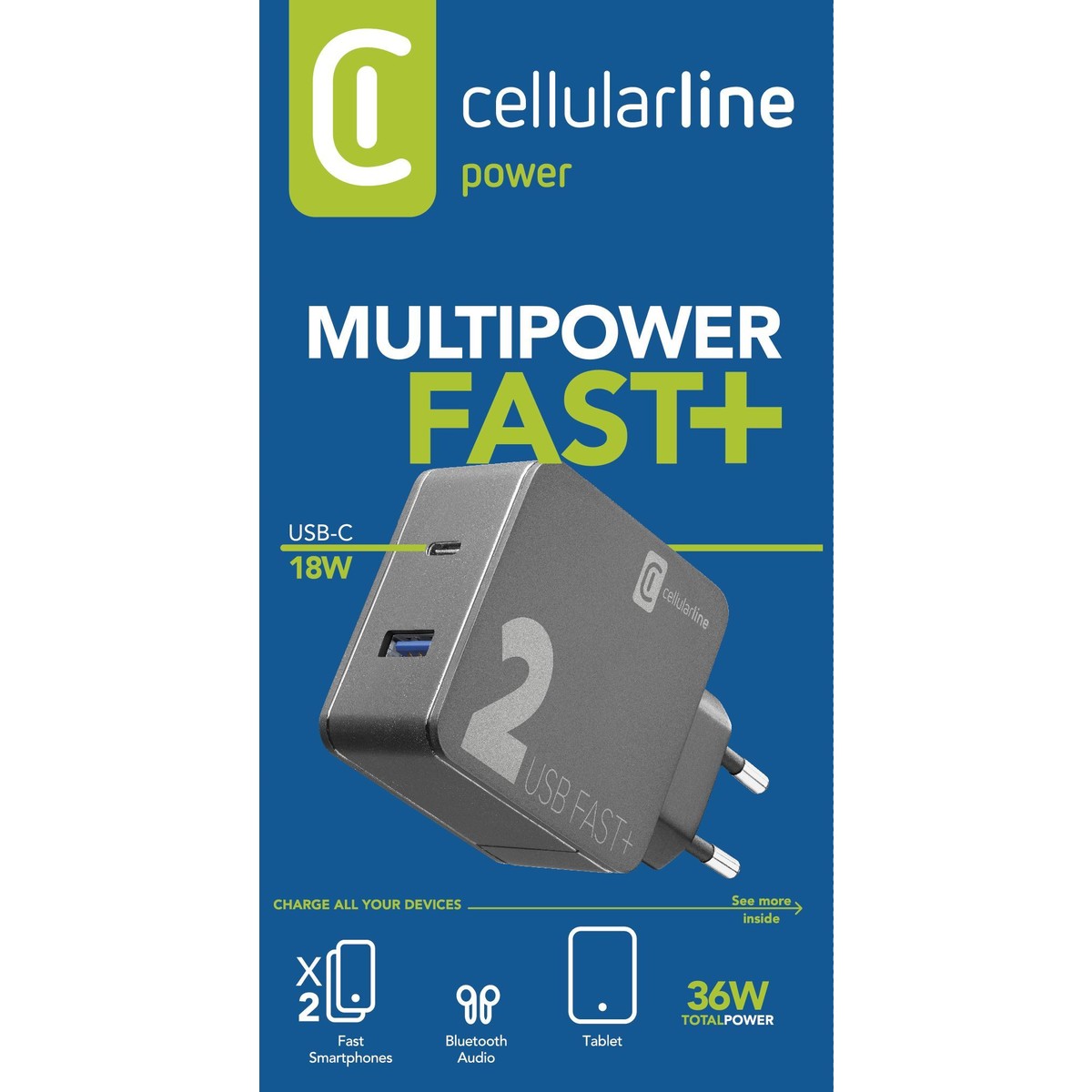 Reiselader MULTIPOWER 36W 1x USB Type-C und 1x Type-A